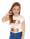 Girls\' T-shirt with inscriptions, cream, NDZ8194 - Online store - Boutique